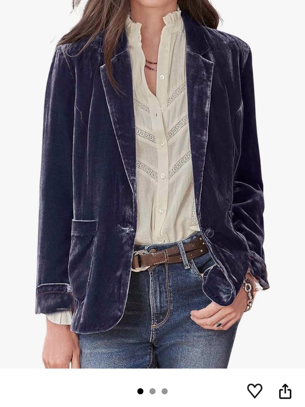 Women's Velvet Single-Button Blazer in Navy